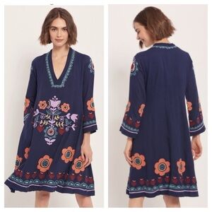 Embroidered Roller Rabbit Navy Dress. Size Small